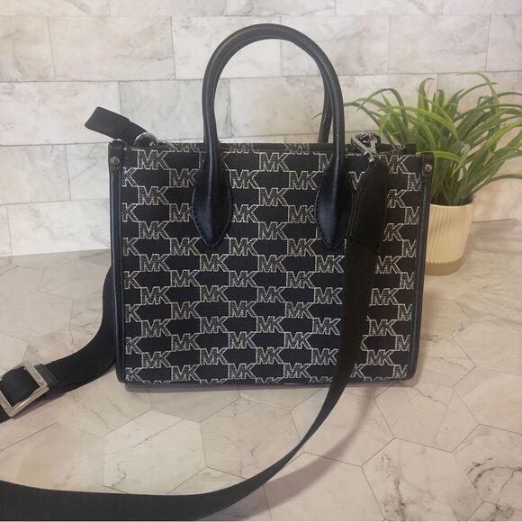 MICHAEL KORS MIRELLA BLACK MULTI METALLIC SM SHOPPER TZ XBODY - Picture 2 of 13